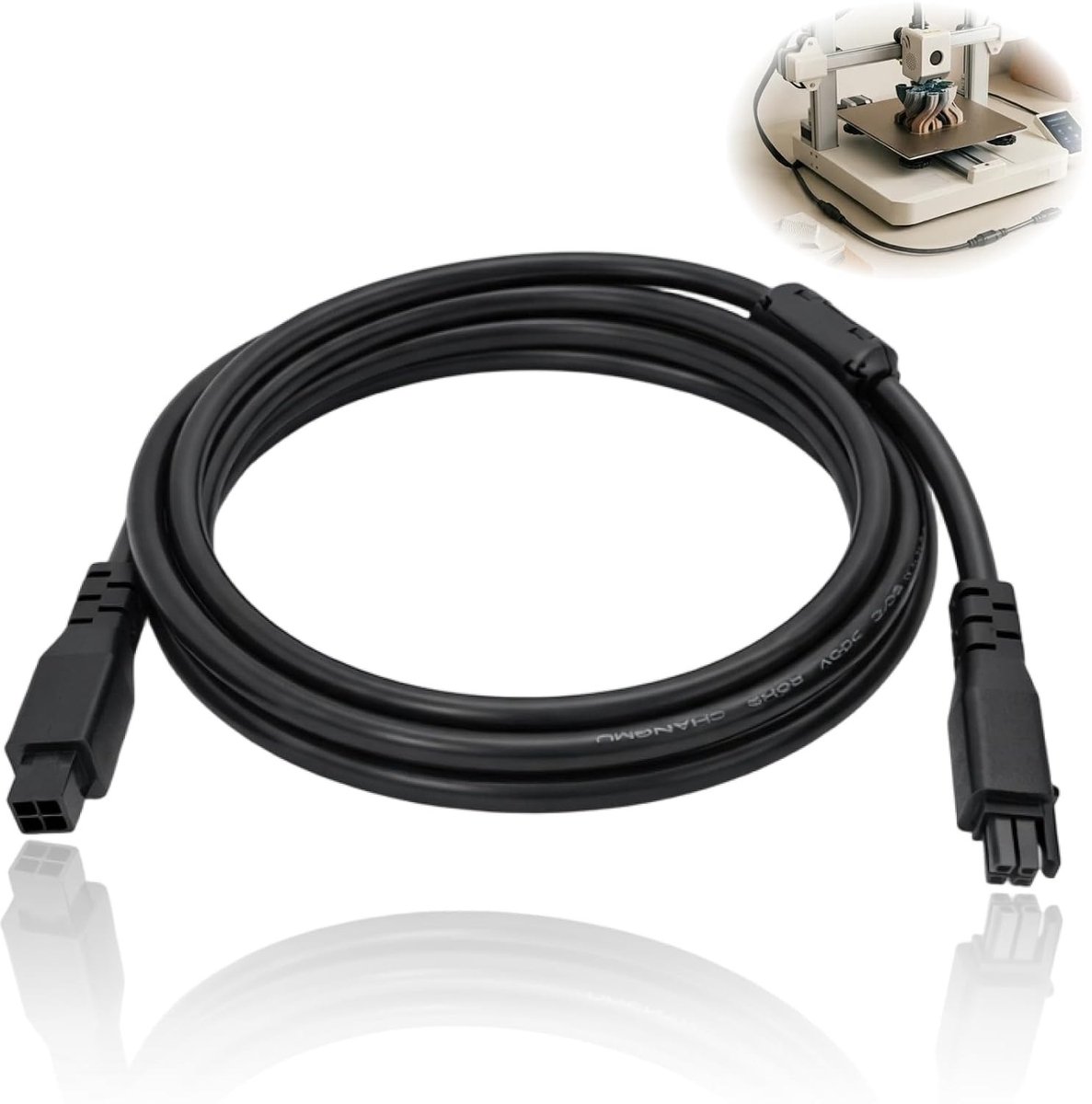 4-polige verlengkabel van 1 meter voor 3D-printer, 22 AWG koperen draad, ideaal voor stroomverlenging, met magneetfilter en hoge kwaliteit
