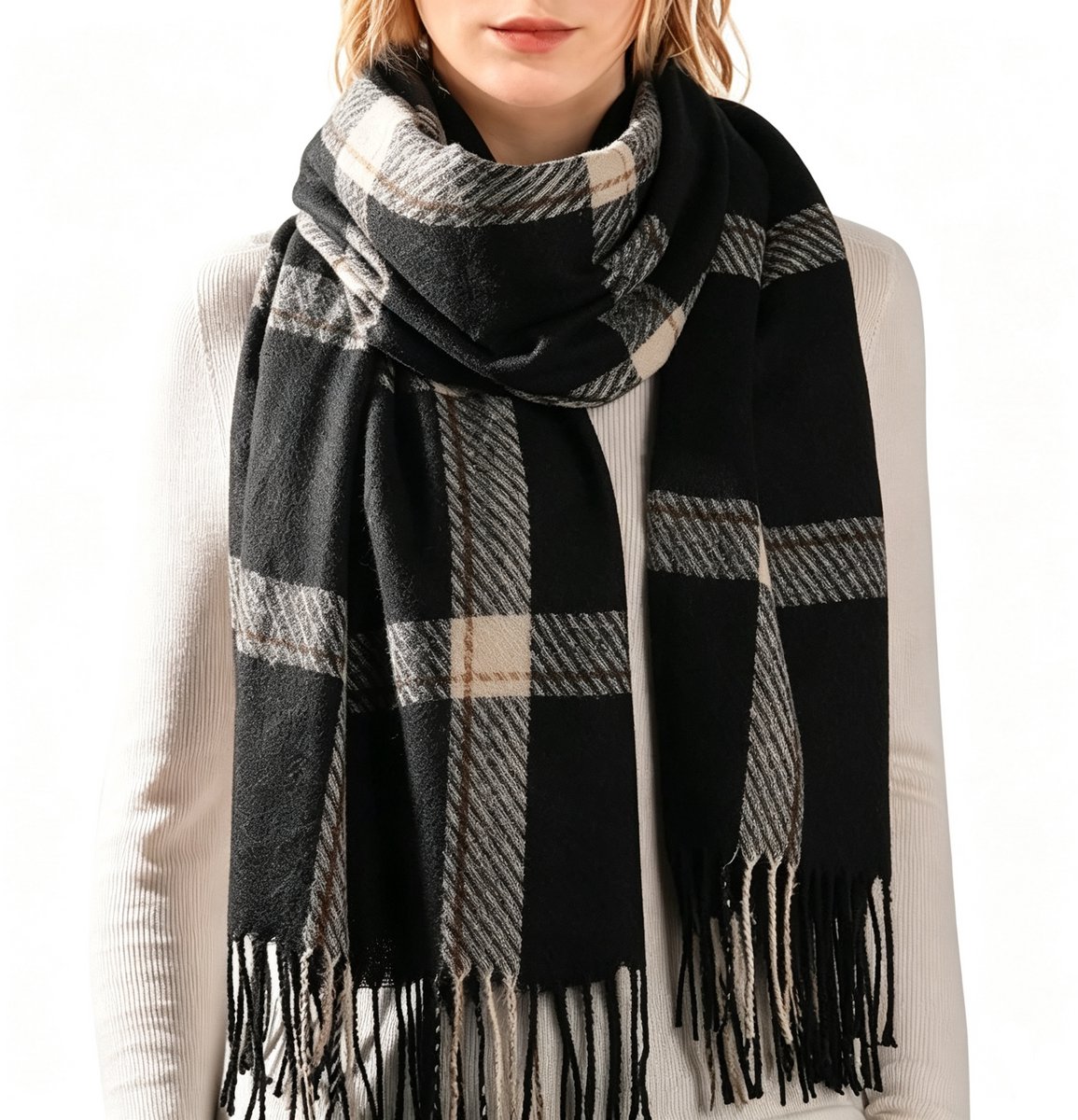 1 stuk - sjaal - Ultra-grote rooster slip suede sjaal - zachte stof - dikke losse opzet - geen stikstof-parele kleurstoffen - premium mode uiterlijk - winter sjaal - mannen en vrouwen universeel - zwart