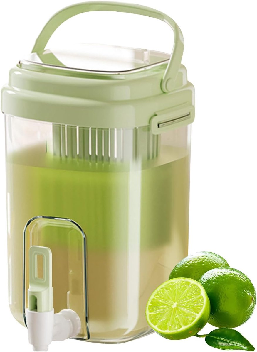 Casalora Waterkan 2L met Kraan – BPA Vrije Koelkast Waterdispenser met Fruitfilter en Handvat – Koude Drankkan voor Sap, Ijsthee en Citroenwater – Groen