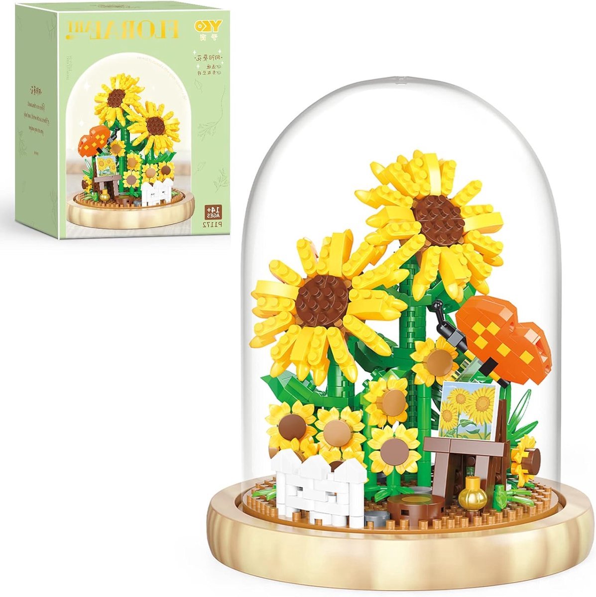 casalora - Mini Kunstbloemen Boeket - Bloemenboeket in Stolp - Bouwsets Volwassenen - Botanical Flowers Collection - Botanical Bloemen - Bouwsets - Zonnebloem bouwstenen - Niet geschikt voor LEGO - Decoratie voor Huis, Cadeau, Kerst, Oudjaar