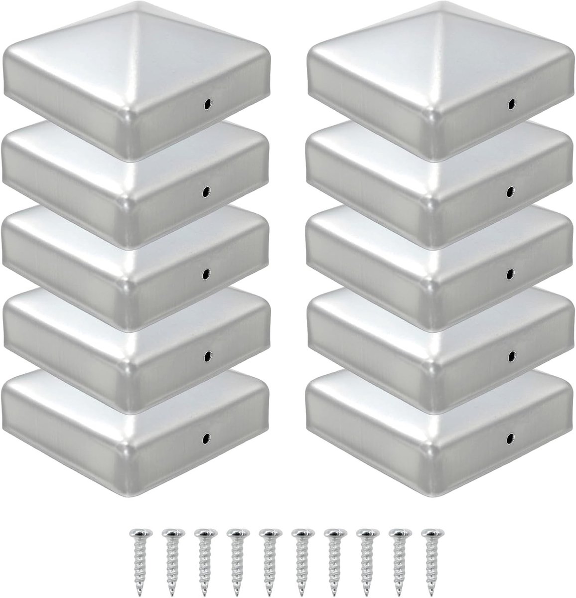 RVS Piramidevormige Postafdekkers voor Metaalhekken - Verpakking van 10 Stuks - 8x8 cm, Weerbestendig en Duurzaam