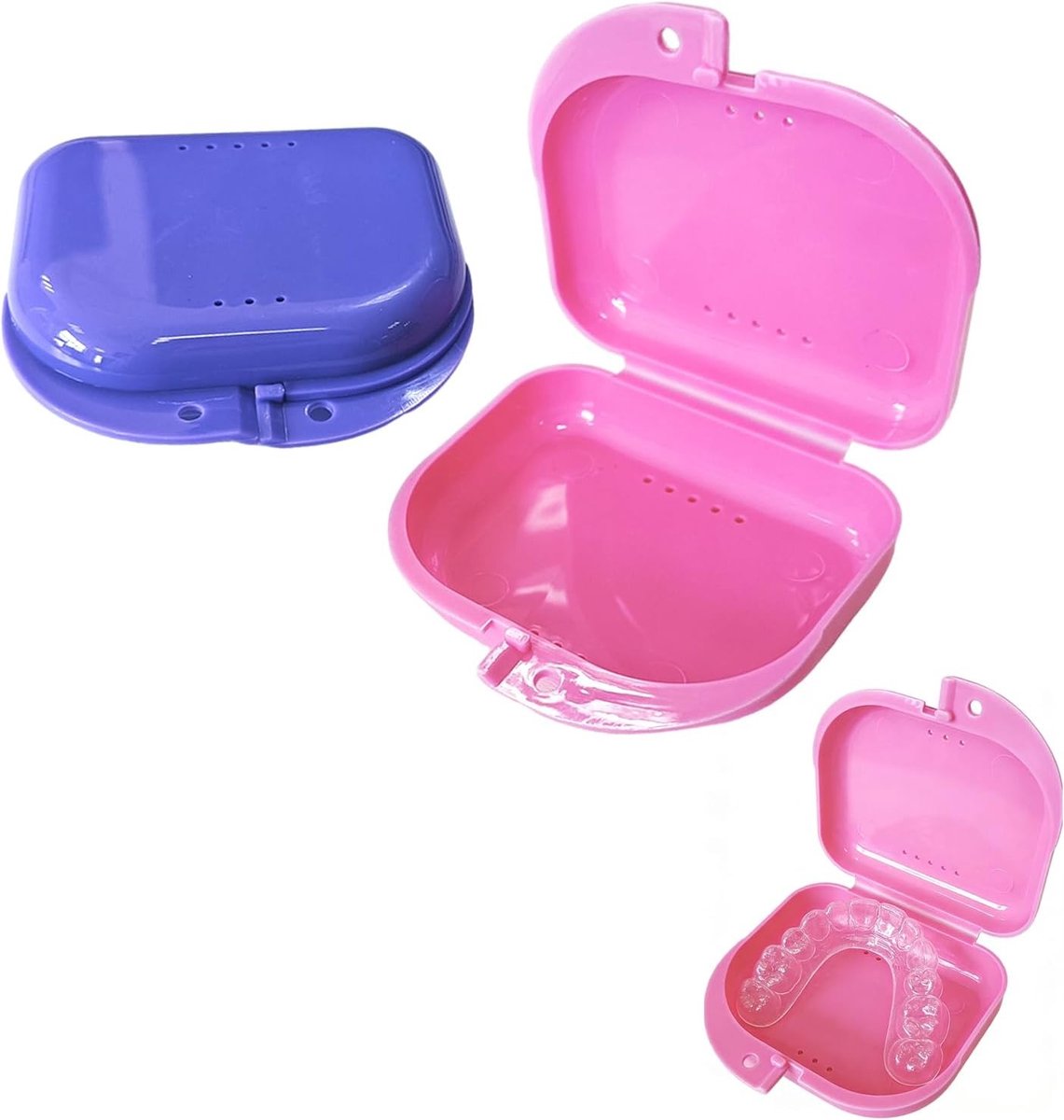 Tandartsdoos set van 2 – robuuste etui voor tanden en tandheelkundige apparaten – hygiënisch en ideaal voor reizen – roze en paars