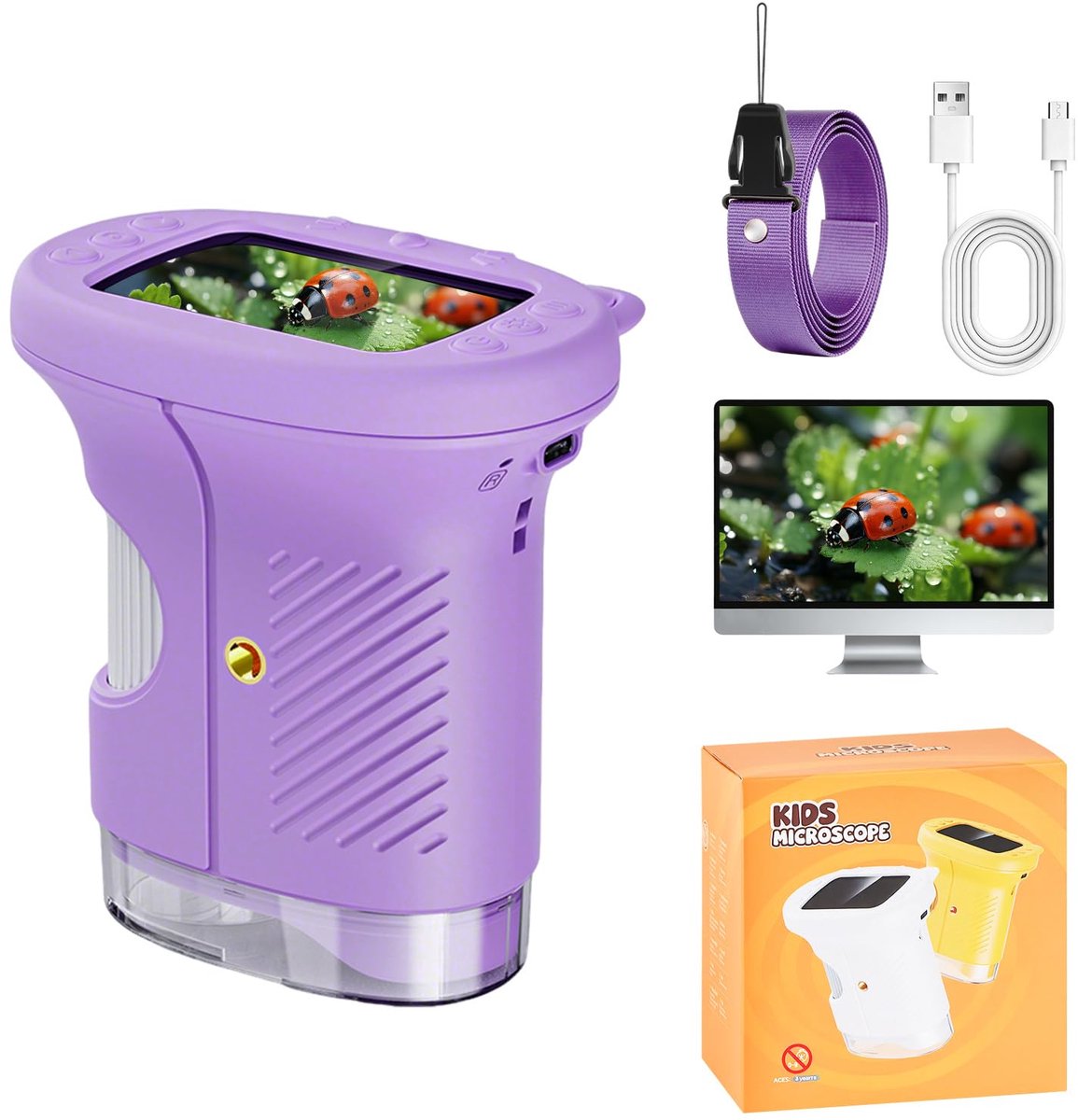1000x draagbaar digitaal microscoop voor kinderen, kindermicroscoop met 2,0'' IPS-scherm, draagbare minimicroscoop - ShopVlot