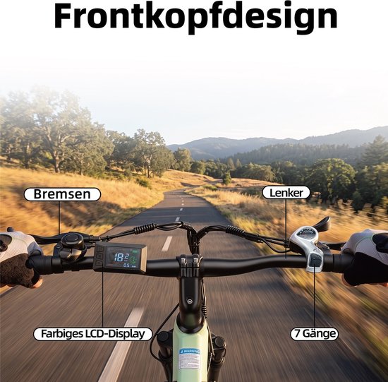 26 inch Elektrische stadsfiets - 36V 14.5AH Accu - Actieradius Tot 75Km- Hoge instap frame - Shimano 7 versnellinge- 45Nm - Met achterlicht - LCD Display - Geveerde zadelpen - City Commuter EBike - Elektrische Fiets voor heren en dames - Groente — afbeelding 5