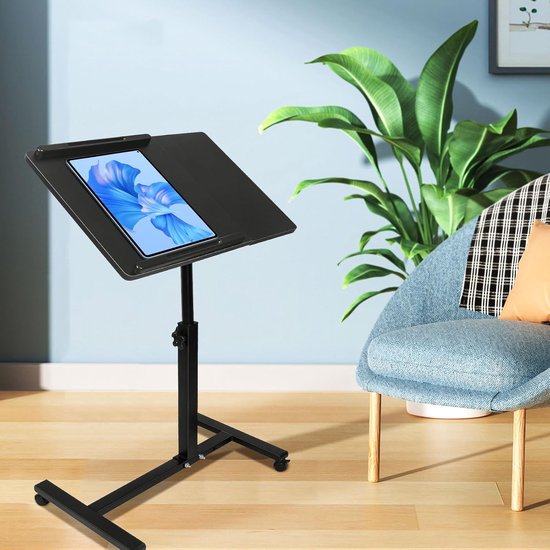 Bed Tafel - Zijtafel - Staand Werken - Inklapbaar & Roteerbaar - 65-95 cm Hoog - Zwart — afbeelding 3