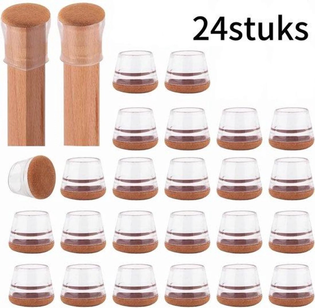casalora® - Stoelpoot Beschermers Flexibel - Stoelpoot Doppen - Transparant 24-29mm - Anti Kras Vilt - Siliconen Vilt Meubelpoot Hoes - Verminder Geluid - 24 Stuks - Rond - voor Hardhouten Vloeren en Tegels