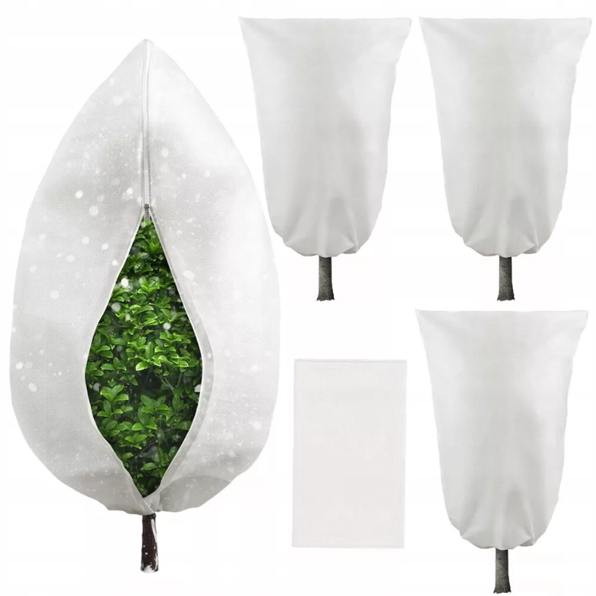 Vorstbeschermers voor planten - Winterbeschermers - Verdikte beschermhoezen tegen kou - Vorstwerende hoezen - Fleece stof - Bescherming voor bomen - Met ritssluiting en trekkoord - Ademend en sneeuwbestendig - 4-delige set - 80 x 120 cm - Wit