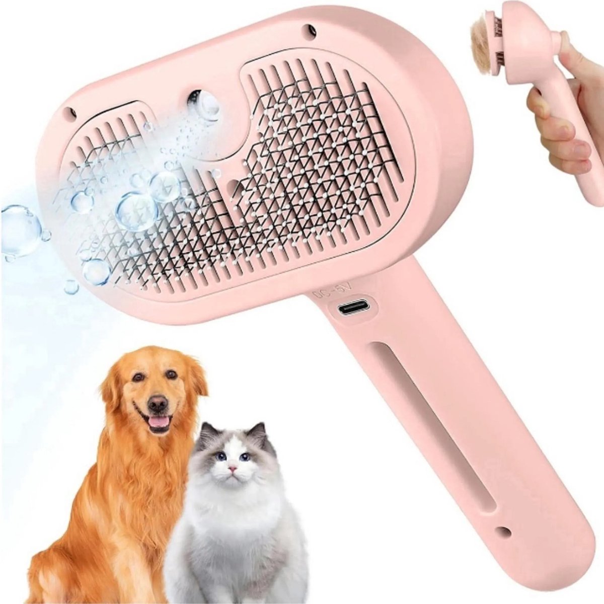 Hondenborstel-Kattenkam-Katten borstel-3 In 1 Katten Stoomborstel-Huisdierborstel voor het verharen-Huisdierhaar schoonmaakborstel-roze