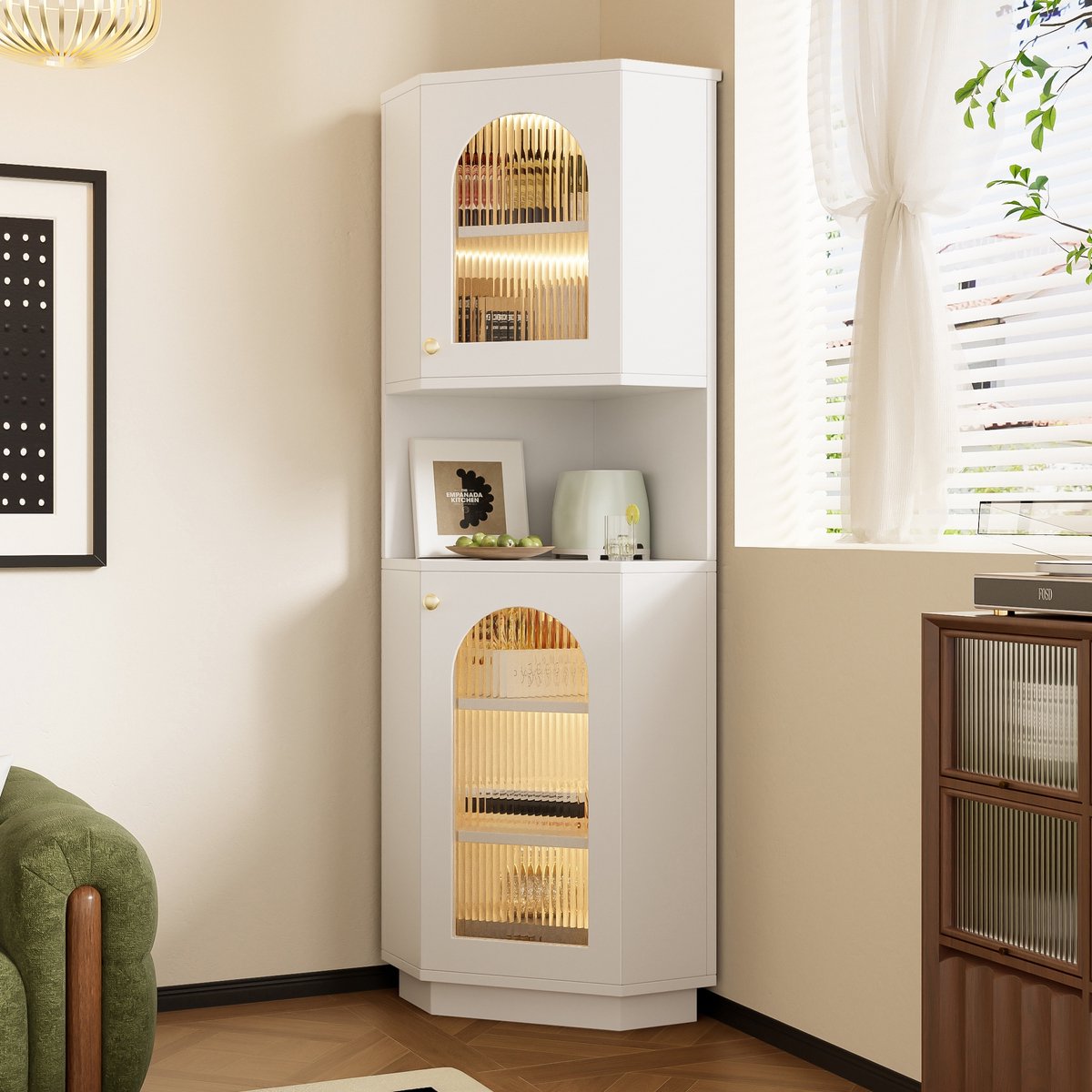 Sweiko Hoekkast - Boekenkast - Badkamerkast - LED-verlichting - Verstelbare plank - Wit