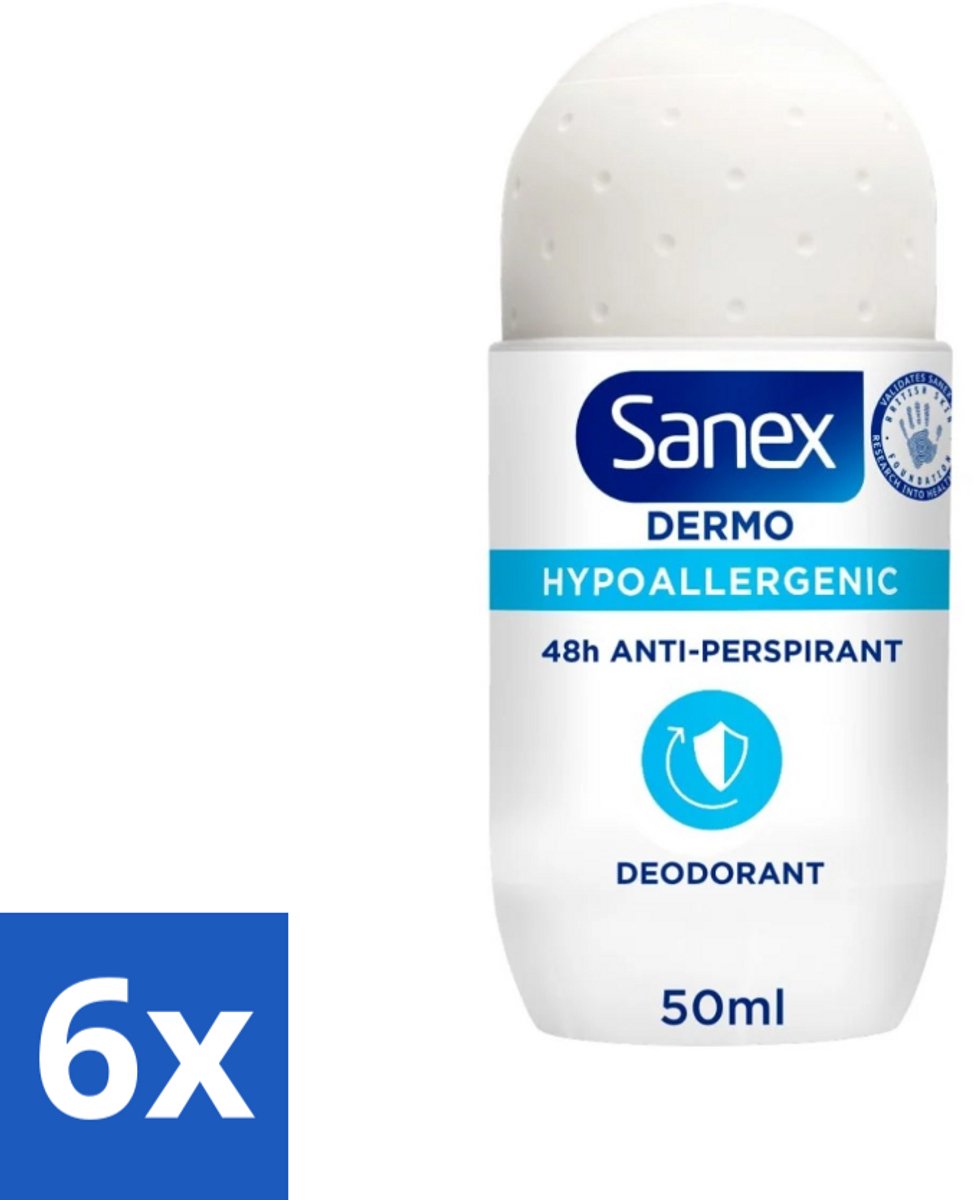 Sanex Dermo - Deodorant Roller - Hypoallergeen - 48h Anti-Transpirant - 50 ml - Voordeelverpakking - 6 stuks