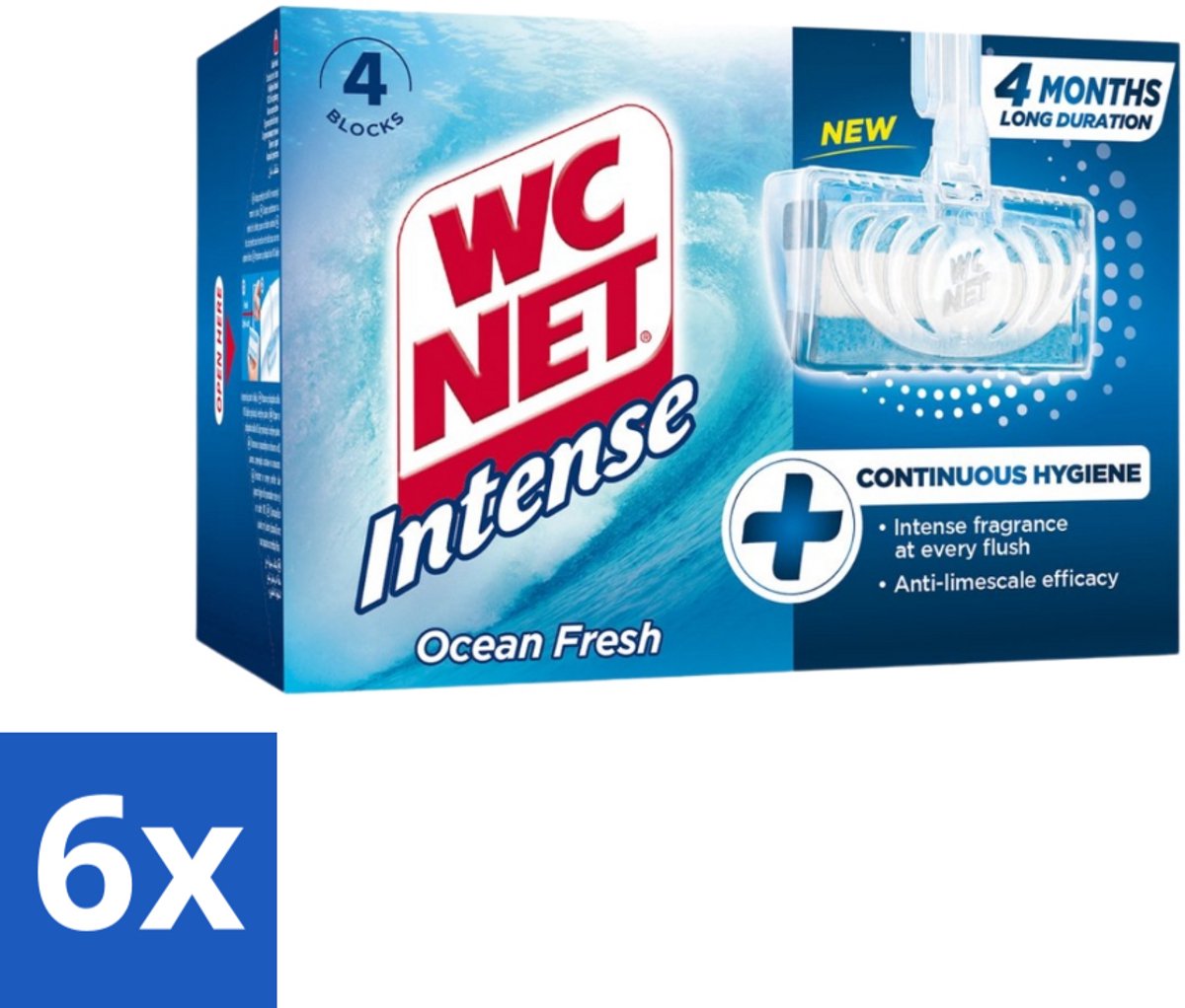 6 x WC Net - Toiletblok - Ocean Fresh - 4 Blokjes - Toiletblokjes - Toilet Schoonmaak - Wc Reiniging - Geur Neutraliseren - Kalkaanslag Bestrijden