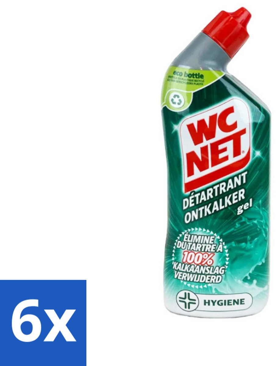 6 x WC Net - Toiletreiniger - Gel - Ontkalkt - Gerecycled Materiaal - 750 ml - Toilet Schoonmaak - Kalkverwijderaar - Toilet Ontkalker - Toilet Reiniger - Wc Reiniger