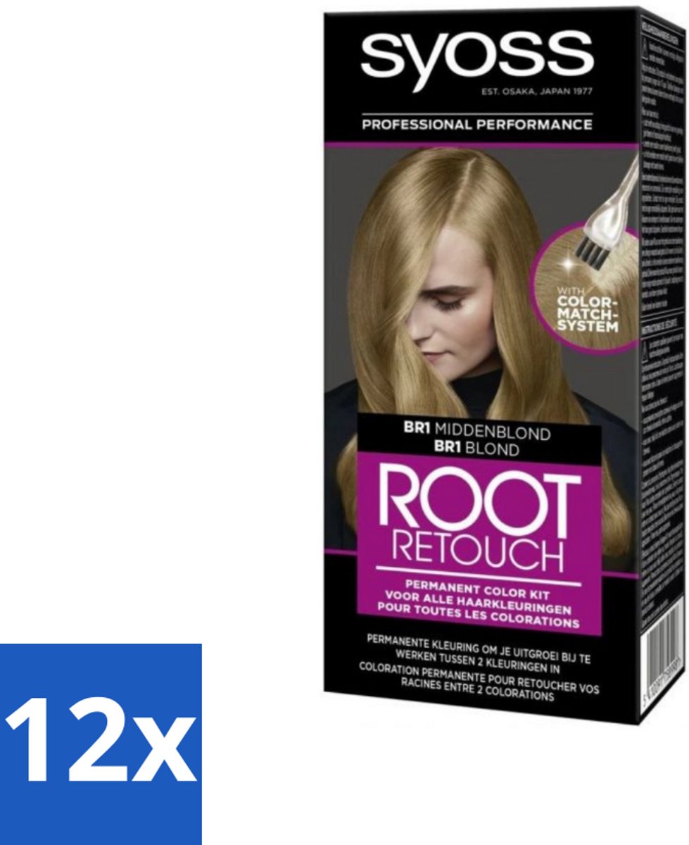 Syoss - Haarverf - Root Touch-up - BR1 Middenblond - 1 Haarkleuring - Voordeelverpakking - 12 stuks