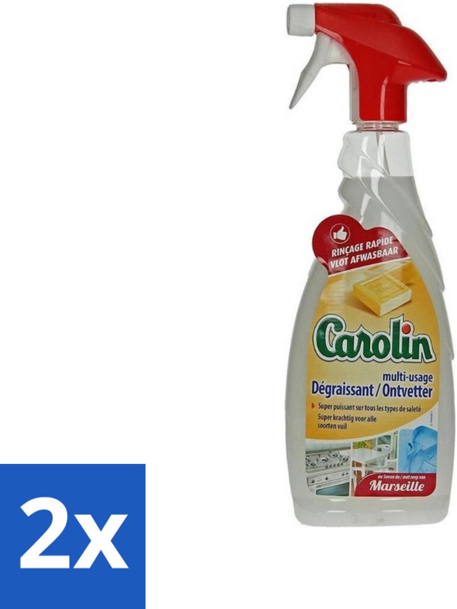 2 x Carolin - Keukenreiniger - Ontvetter - 650 ml - Keukenreiniger - Ontvetter - Marseillezeep - Vetvlekken Verwijderen - Hardnekkig Vuil