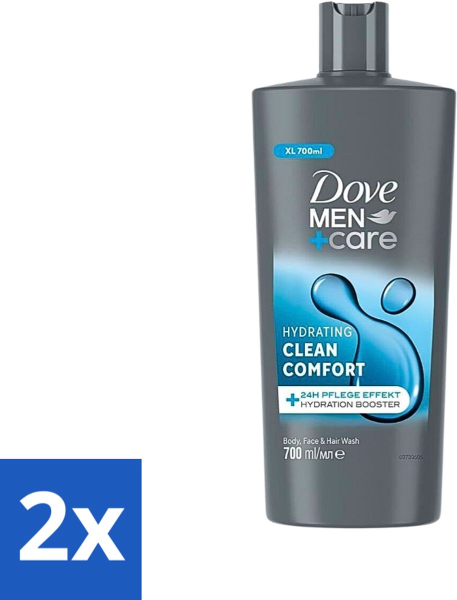2 x Dove Men+Care - Clean Comfort - 3-in-1 Douchegel - Hydraterend- 700 ml - Douchegel - Mannen - Verzorging - 3-in-1 - Hydraterend