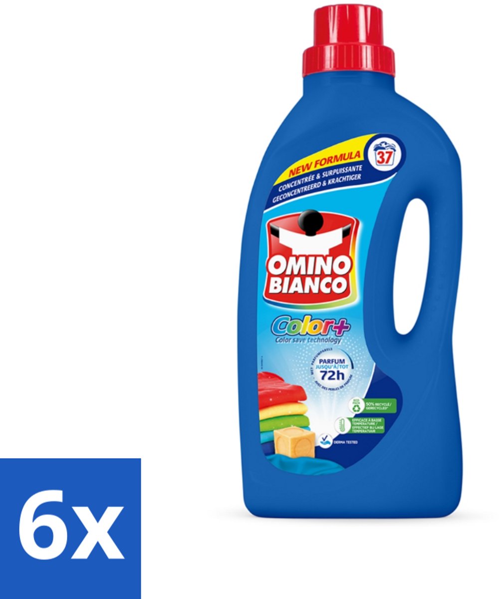 6 x Omino Bianco - Color+ - Wasmiddel - Tot 72h Parfum - Gekleurde Was - 37 Wasbeurten - Wasmiddel - Gekleurde Was - Kleurbehoud - Wasparfum - Langdurige Geur