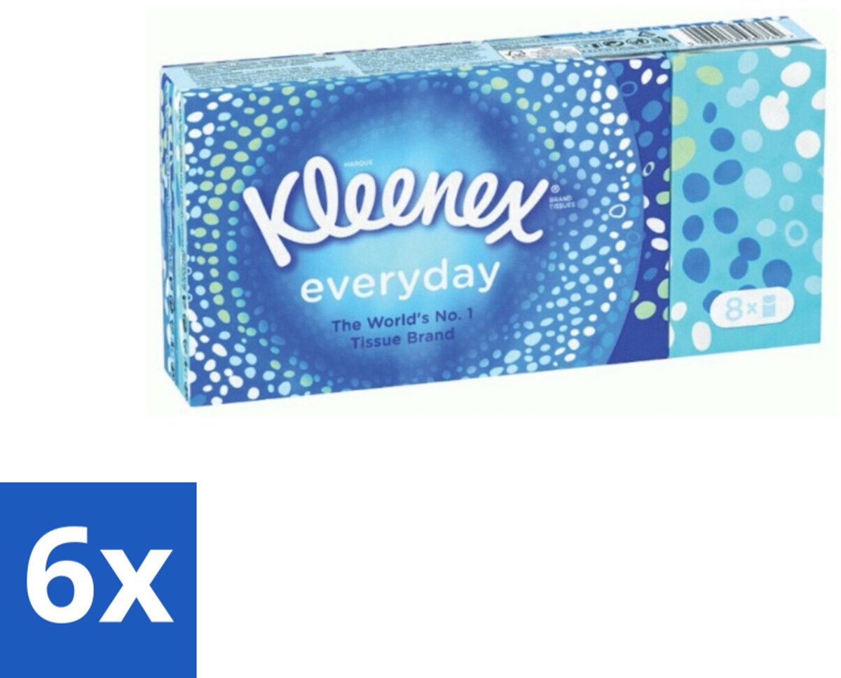 6 x Kleenex - Zakdoekjes - Everyday - 8 Pakjes Zakdoekjes - Zakdoekjes - Tissues - Schoonmaak - Reiniging - Vlekken Verwijderen