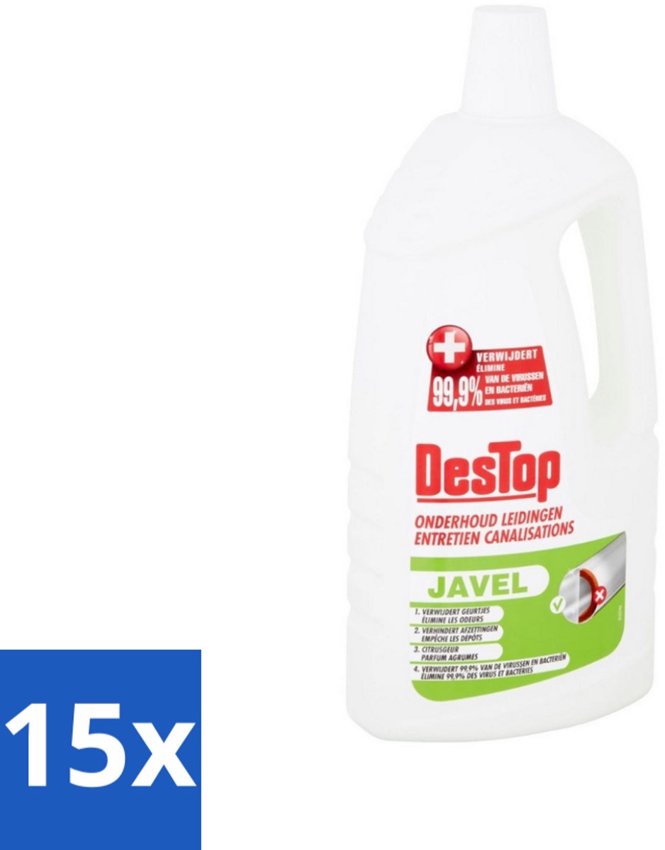 DesTop - Onderhoud Leidingen - Javel - 4-in-1 Werking - Citroengeur - 1,5L - Bulkverpakking - 15 stuks