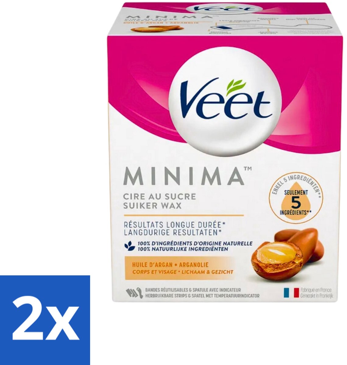 Veet - Warme Wax - Orientaalse Ontharings Wax - Minima - Arganolie - 250ml - Voordeelverpakking - 2 stuks