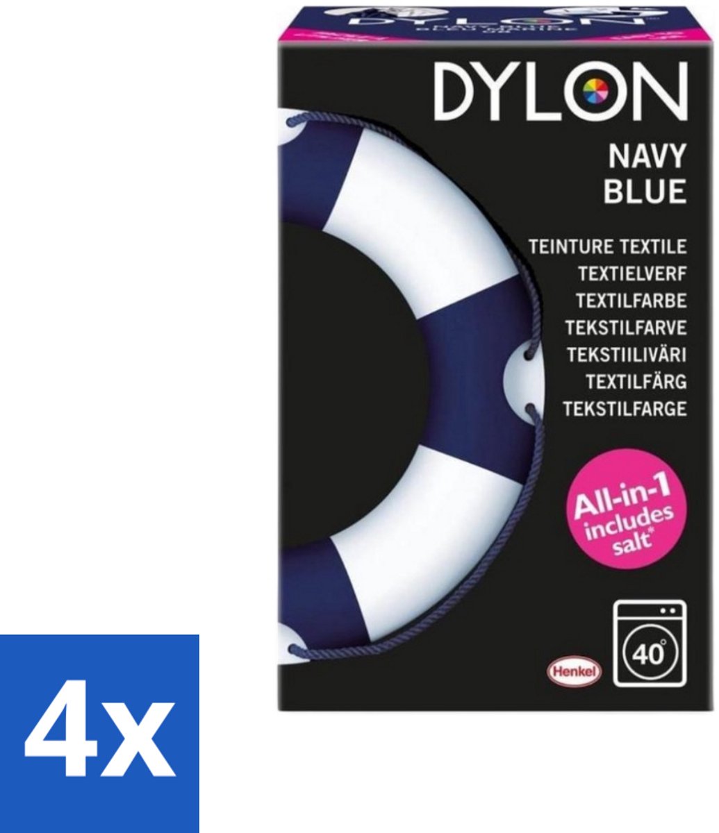 4 x Dylon - Textielverf - Navy Blue - All-in-One - Inclusief Zout - 350g - Textielverf - Kledingverf - Dylon Verf - Kleurtje Kleding - Stofverf