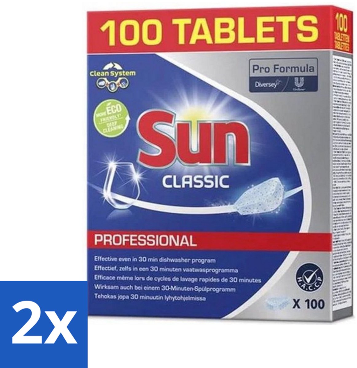 2 x Sun Classic - Pro Formula - Vaatwastabletten - 100 Tabletten - Vaatwastabletten - Vaatwasser Tabletten - Vaatreiniger - Hardnekkige Vlekken - Glans