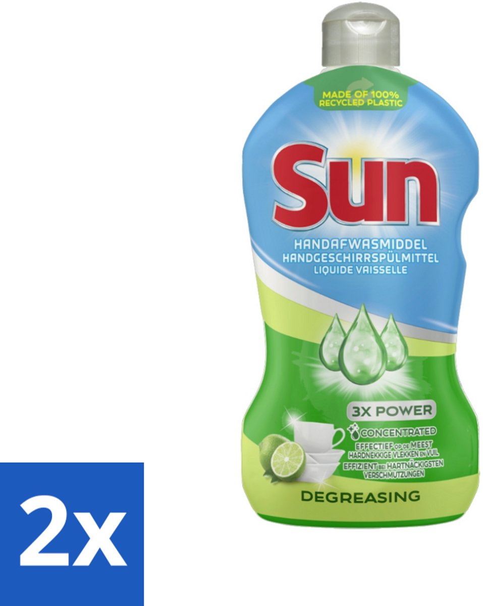 2 x Sun - Handafwasmiddel - Degreasing - Limoen - 450 ml - Handafwasmiddel - Vaatwas - Afwasmiddel - Ontvetter - Limoen