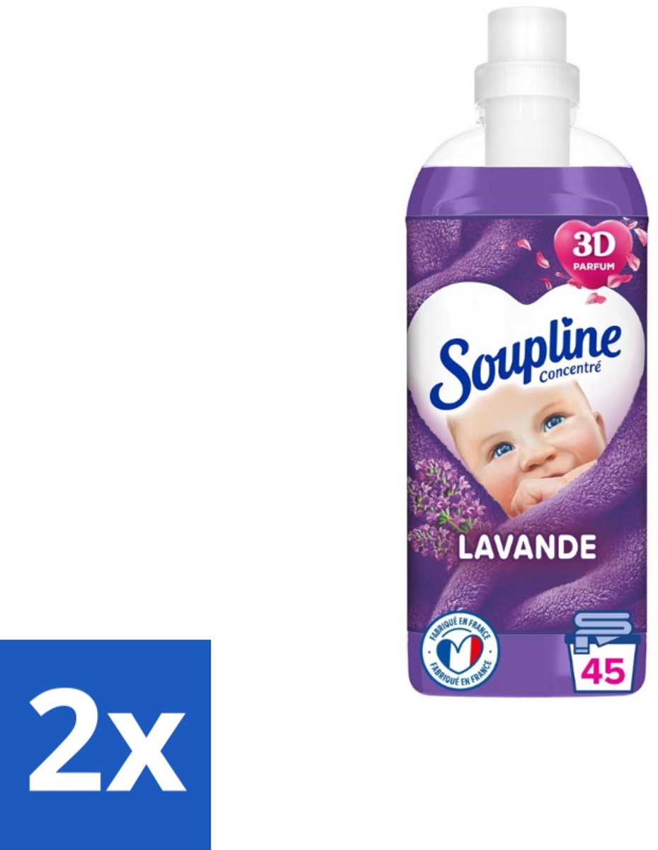 2 x Soupline - Wasverzachter - Lavendel - 45 Wasbeurten - 1L - Wasverzachter - Wasverzachter Lentebloesem - Zachtheid - Frisheid - Geur