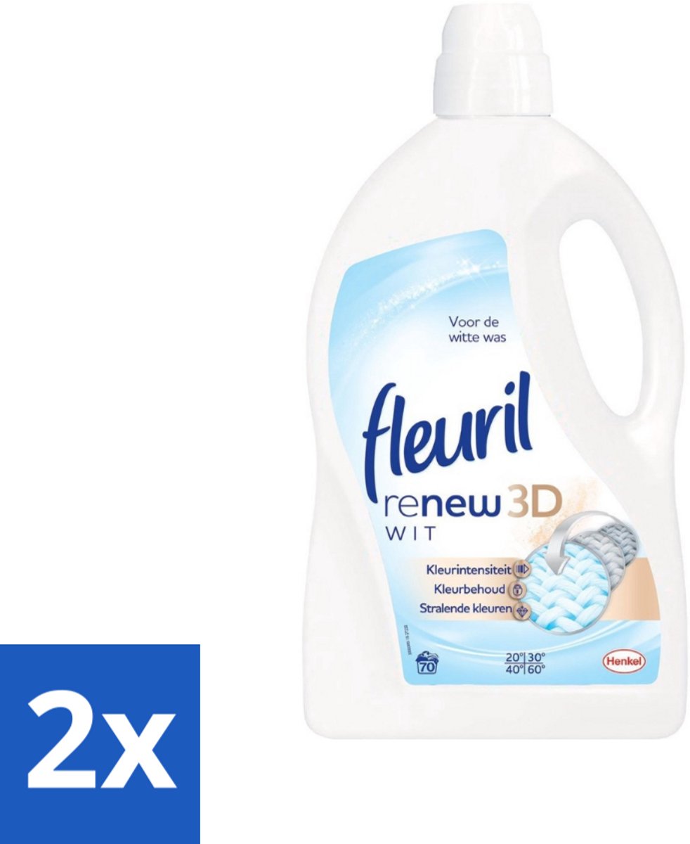 2 x Fleuril - Renew 3D - Vloeibaar Wasmiddel - Witte Was - 70 Wasbeurten - Wasmiddel - Vloeibaar Wasmiddel - Witte Was - Wasbeurten - Kleurintensiteit