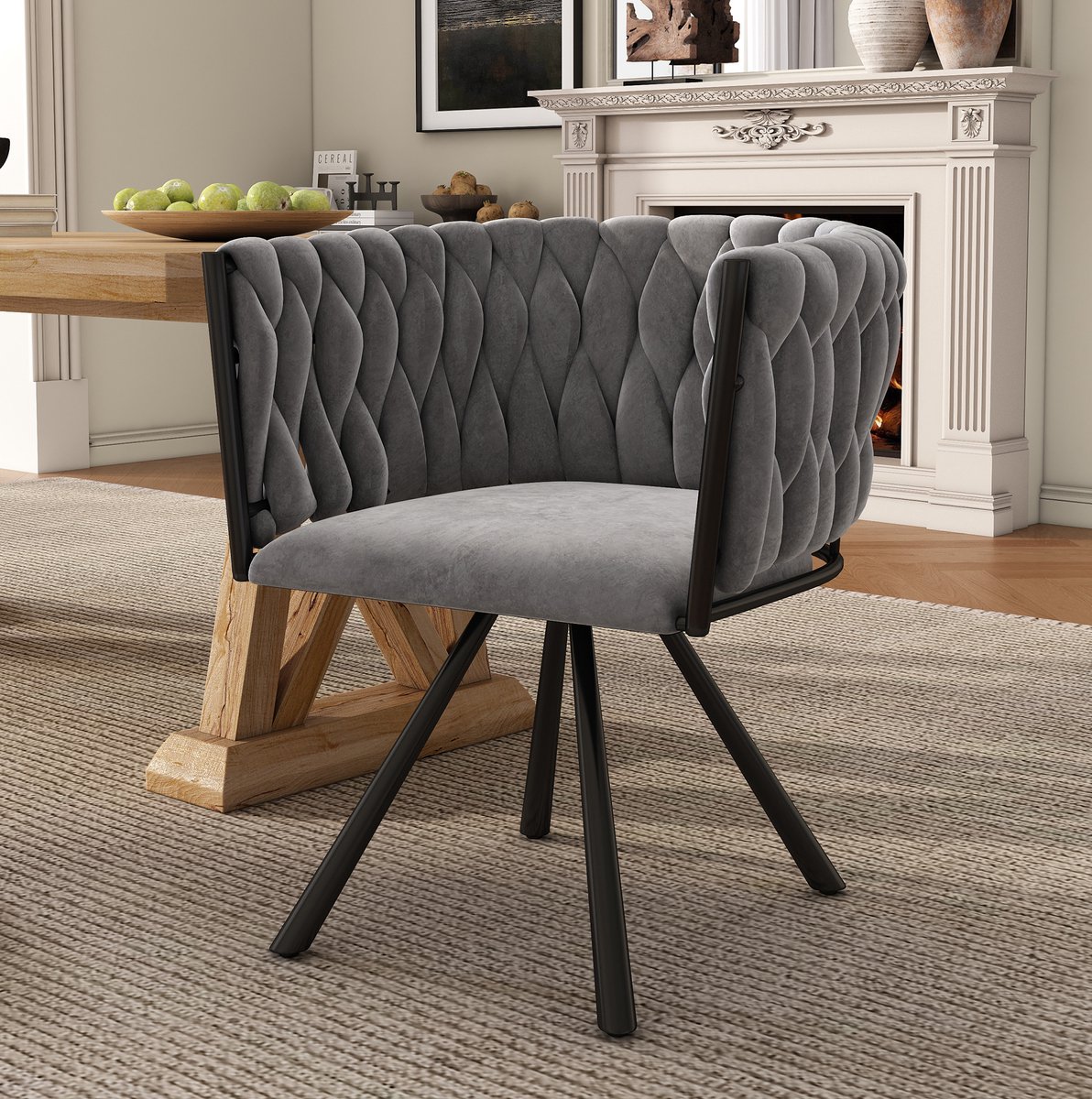 MIVRAY Eetkamerstoel 72 Cm - Draaibare Kuipstoel Met Armleuningen - Voor Eetkamer En Woonkamer - Velvet - Grijs