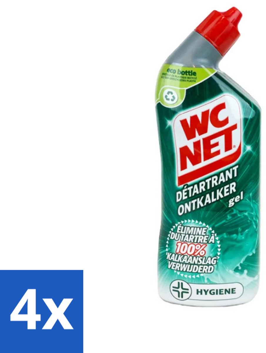 4 x WC Net - Toiletreiniger - Gel - Ontkalkt - Gerecycled Materiaal - 750 ml - Toilet Schoonmaak - Kalkverwijderaar - Toilet Ontkalker - Toilet Reiniger - Wc Reiniger