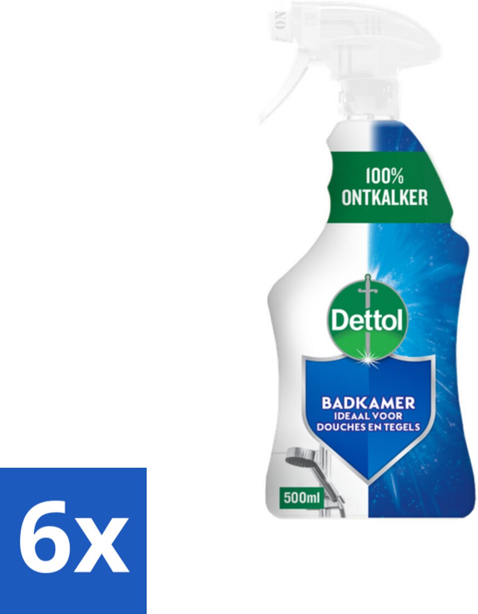 6 x Dettol Badkamerreiniger 500 ml - Badkamerreiniger - Kalkaanslag Verwijderen - Badkamerschoonmaak - Schoonmaakspray - Glans