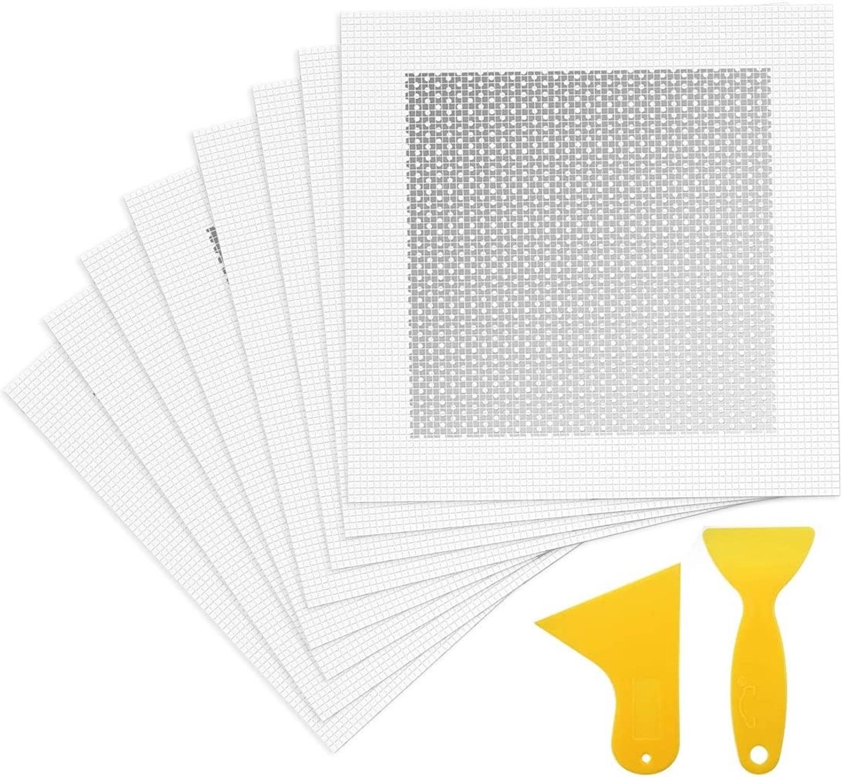 Set van 8 zelfklevende aluminium wandpatches van 10x10 cm voor het repareren van gaten, inclusief 2 schrapers en een sterke constructiescherm voor duurzame reparaties