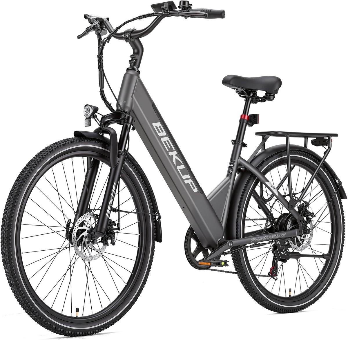 Bekup 26 inch dames elektrische fiets V1- 36V 14,5Ah accu 250W achtermotor-75km ondersteuningsbereik- Shimano 7‑versnellingen, schijfremmen, LCD‑display, maximale belasting 125kg voor woon‑ en stadsverkeer