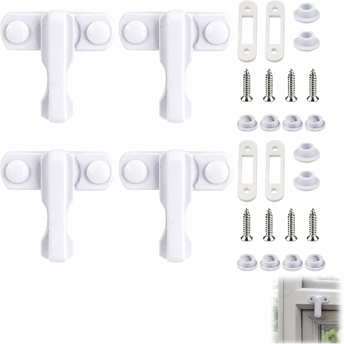 T-Shape Raamslot van Hard Kunststof voor PVC/UPVC Ramen, Extra Beveiliging voor Balkon- en Terrasdeuren, Set van 4, Wit, Anti-Diefstal Beveiliging, Eenvoudige Installatie