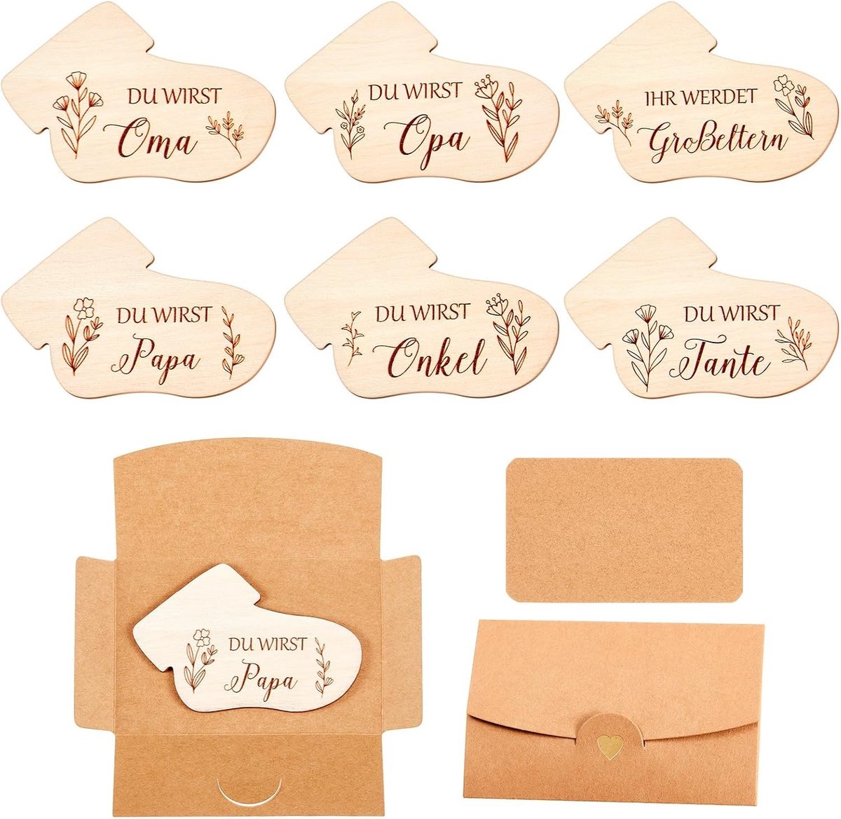 18-delige Zwangerschaps Aankondigingsset met Baby Sokken, Houten Shields en Kraft Papier Kaarten voor Grootouders en Familie Geschenk