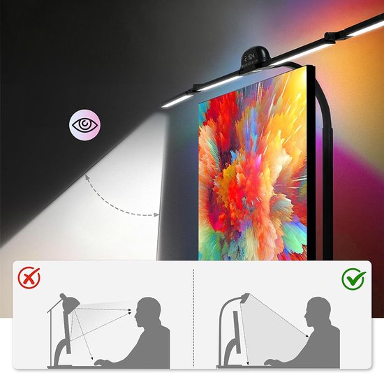 Dimbare LED-bureaulamp - Studie-/leeslamp - Opvouwbare LED-lamp - Bewegingssensor - Flexibele standaard - Multifunctioneel - Bureauverlichting - 5 lichtstanden - 5 helderheidsniveaus - 120 cm - Geschikt voor school, gamen, studeren en werken - Zwart — afbeelding 5