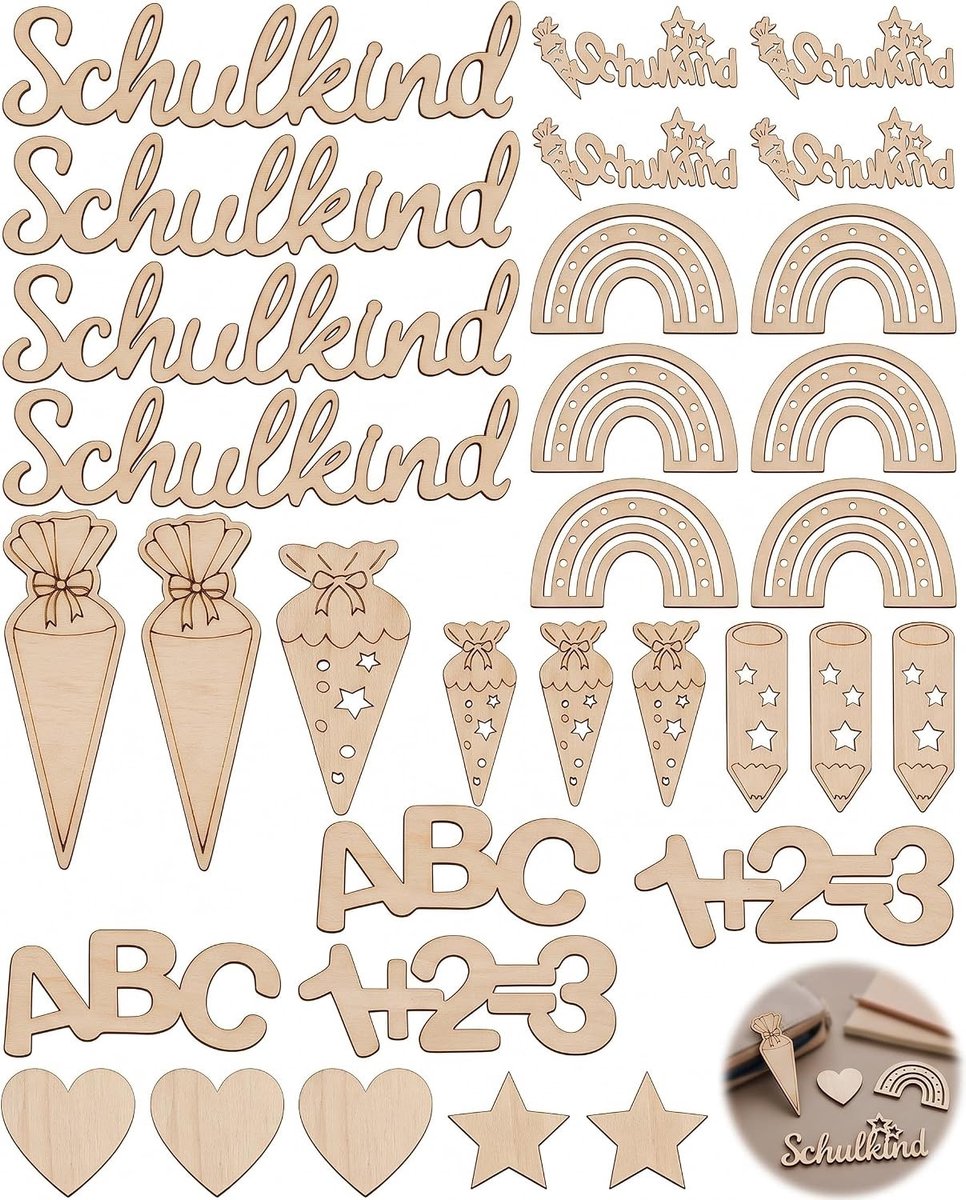 Houten decoraties voor de eerste schooldag, kleurrijke strooidecoraties en tafeldecoraties voor kinderen, regenboogkegel ABC 123, feestelijke versiering 2026
