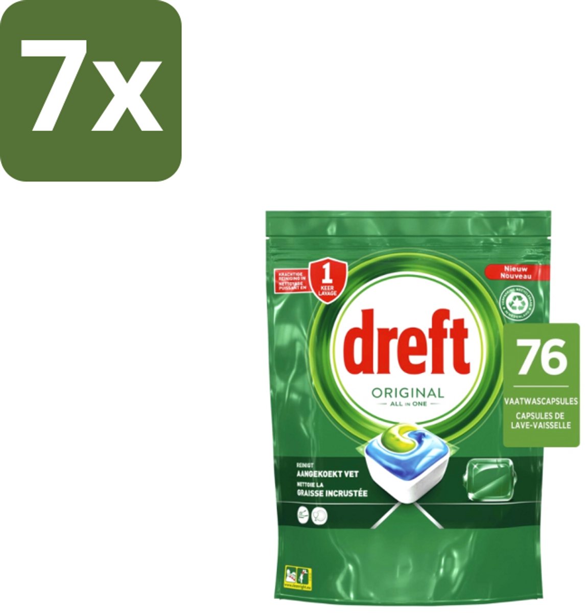 Dreft – Vaatwascapsules – Original All-in-One – 76 Capsules - Bulkverpakking - 7 stuks