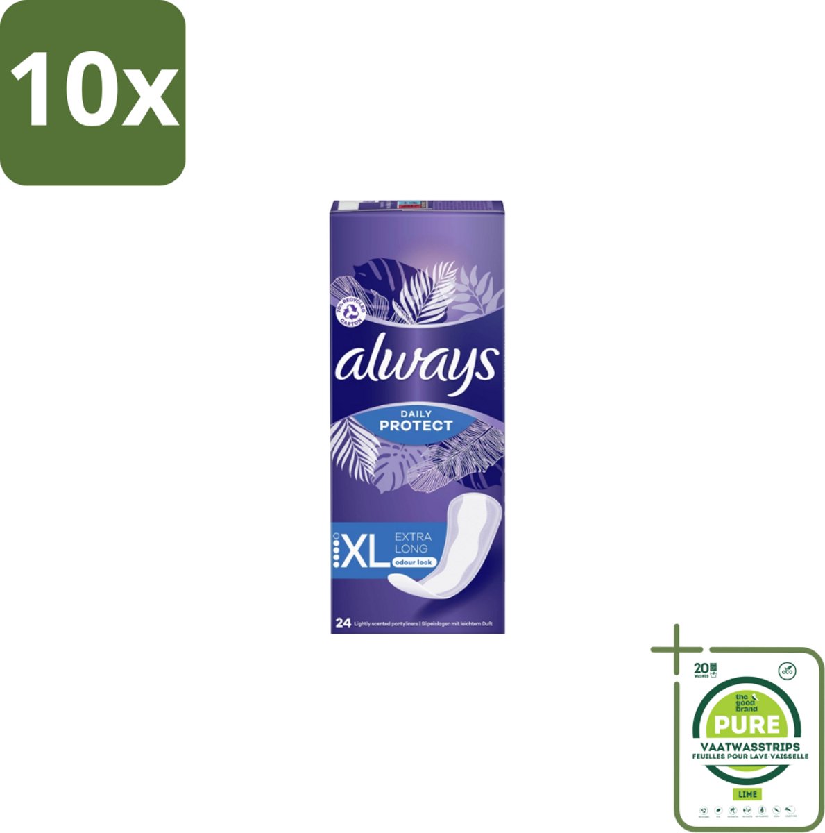 10 x Always – Inlegkruisjes – Extra Long – 24 Inlegkruisjes - Grootverpakking - Inlegkruisjes - Extra Lang - Dagelijkse Bescherming - Fris Gevoel - Absorberende Inlegkruisjes