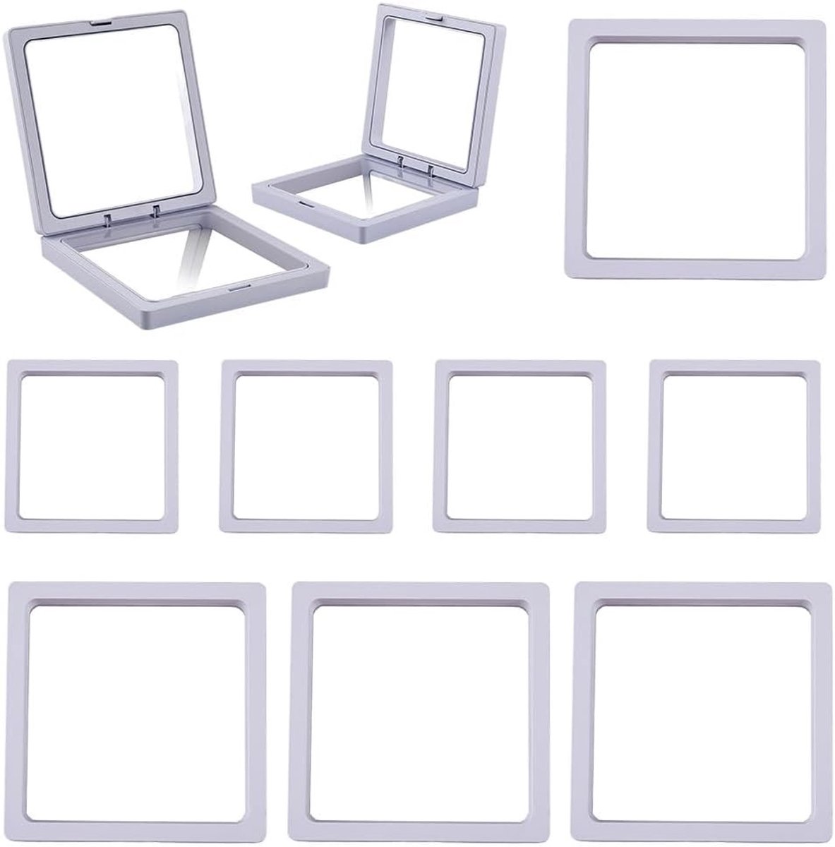 Set van 10 Stuks 3D Floating Frames voor Sieraden en Edelstenen - Transparante Plastic Displaydozen voor Opslag en Presentatie