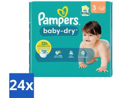 24 x Pampers – Luiers – Baby-Dry Maat 3 (6-10 kg) – 34 Luiers - Babyluier - Babydouche - Droge Luier - Luier Voor Baby - Luier 3 Kg