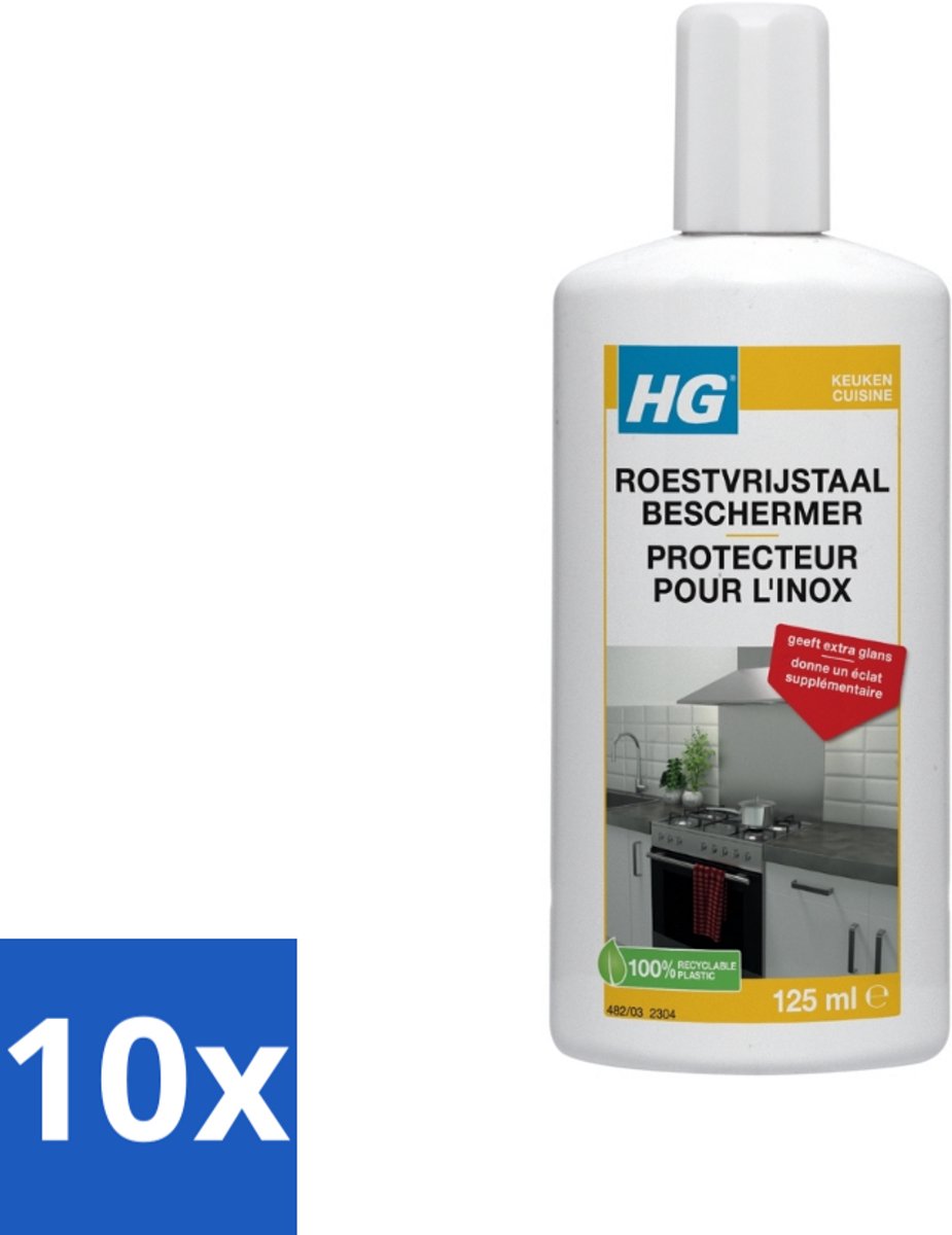 10 x HG Roestvrijstaal Beschermer 125 ml - Roestvrijstaal Reiniger - Roestvrijstaal Beschermer - Keuken Reiniger - Glans Geven - Vlekken Verwijderen