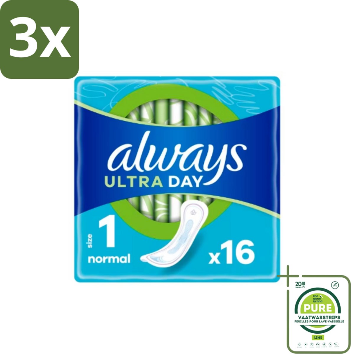 3 x Always – Maandverband – Ultra Normal – 16 Maandverbanden - Grootverpakking - Maandverband Normaal - Menstruatie Bescherming - Ultra Normaal Maandverband - Dagelijks Maandverband - Droge Maandverband
