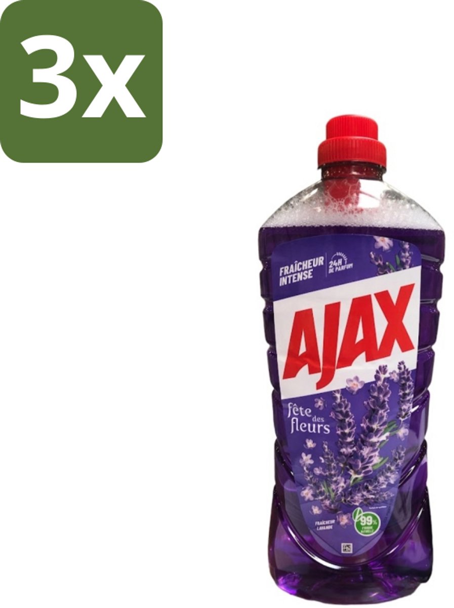 3 x Ajax – Allesreiniger – Lavendel – 1,25 L - Allesreiniger Lavendel - Reiniging - Vet Verwijderen - Frisse Geur - Rustgevende Geur