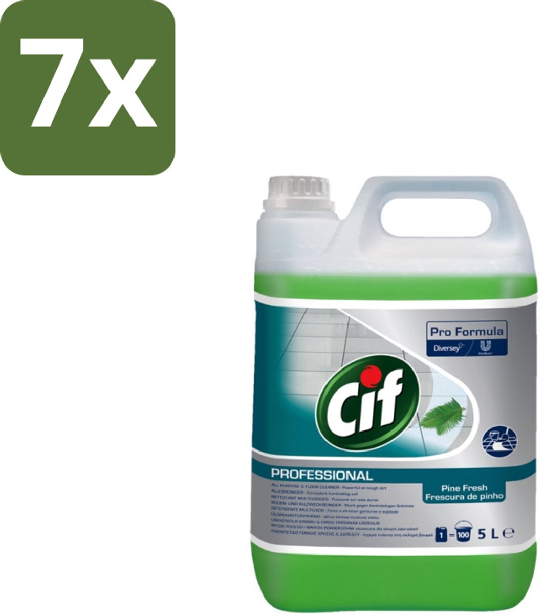 7 x Cif - Allesreiniger - Dennenfris - 5 l - Allesreiniger - Waterbestendig Oppervlak - Vloer - Vuil Oplossen - Vet Verwijderen