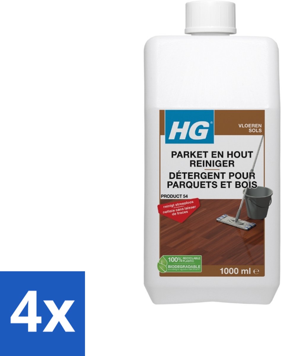 4 x HG Parketreiniger Vloer Polish Cleaner 1 liter - Parketreiniger - Parketvloer Schoonmaken - Vloerreiniger - HG Parketreiniger - Parketonderhoud