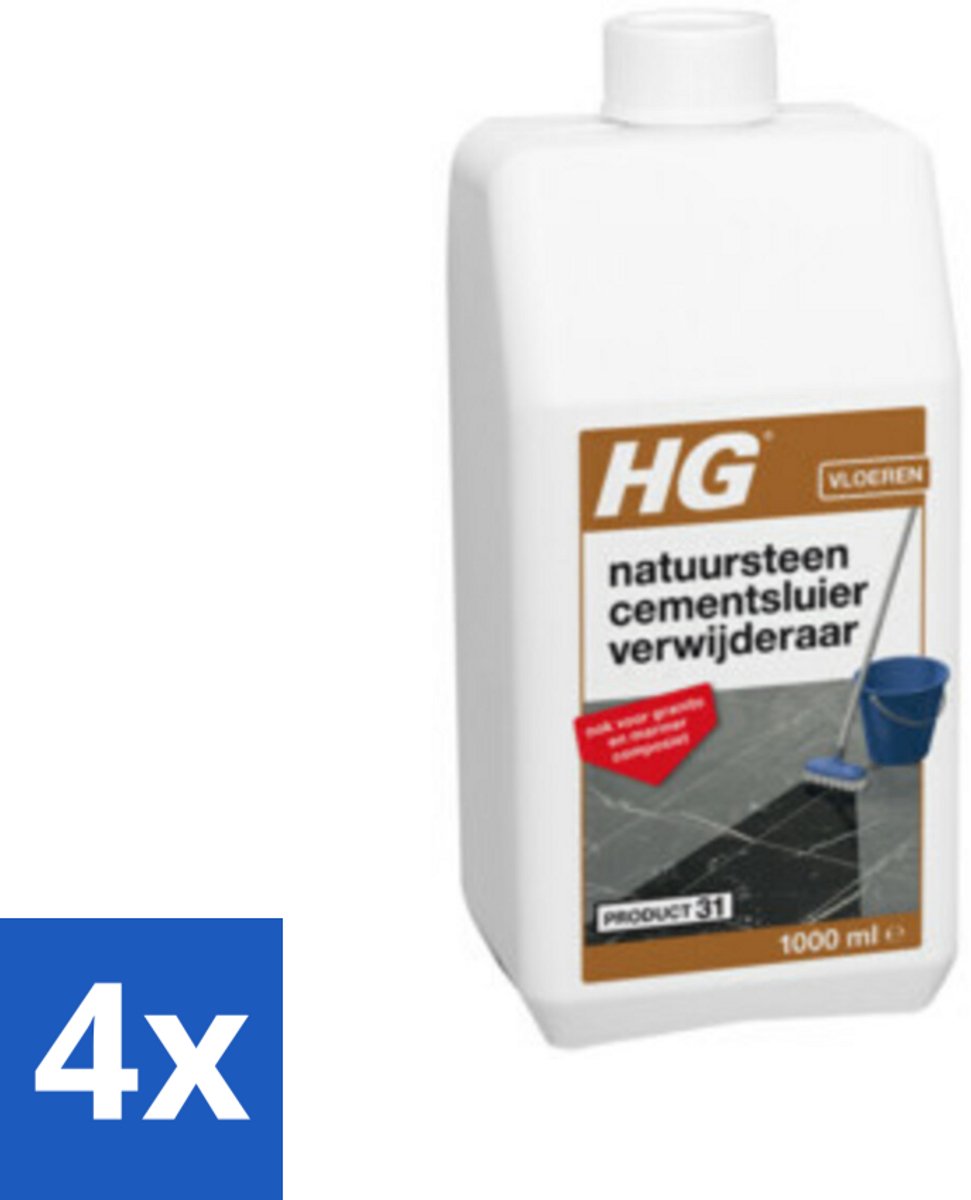 4 x HG Natuursteen Cement & Kalksluier Verwijderaar 1 liter - Natuursteen Reiniging - Cementvlekken Verwijderen - Kalksluier Verwijderen - Marmer Schoonmaken - Travertin Schoonmaken
