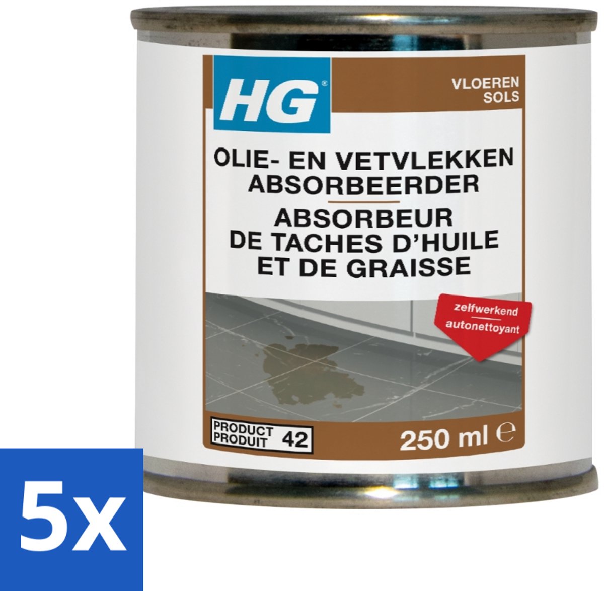 5 x HG Natuursteen Olie & Vetvlekken Absorbeerder 250 ml - Olie En Vetvlekken Absorberen - Natuursteen Vlekken Verwijderen - Vlekken Op Beton - Vlekken Op Cement - Vlekken Op Marmer