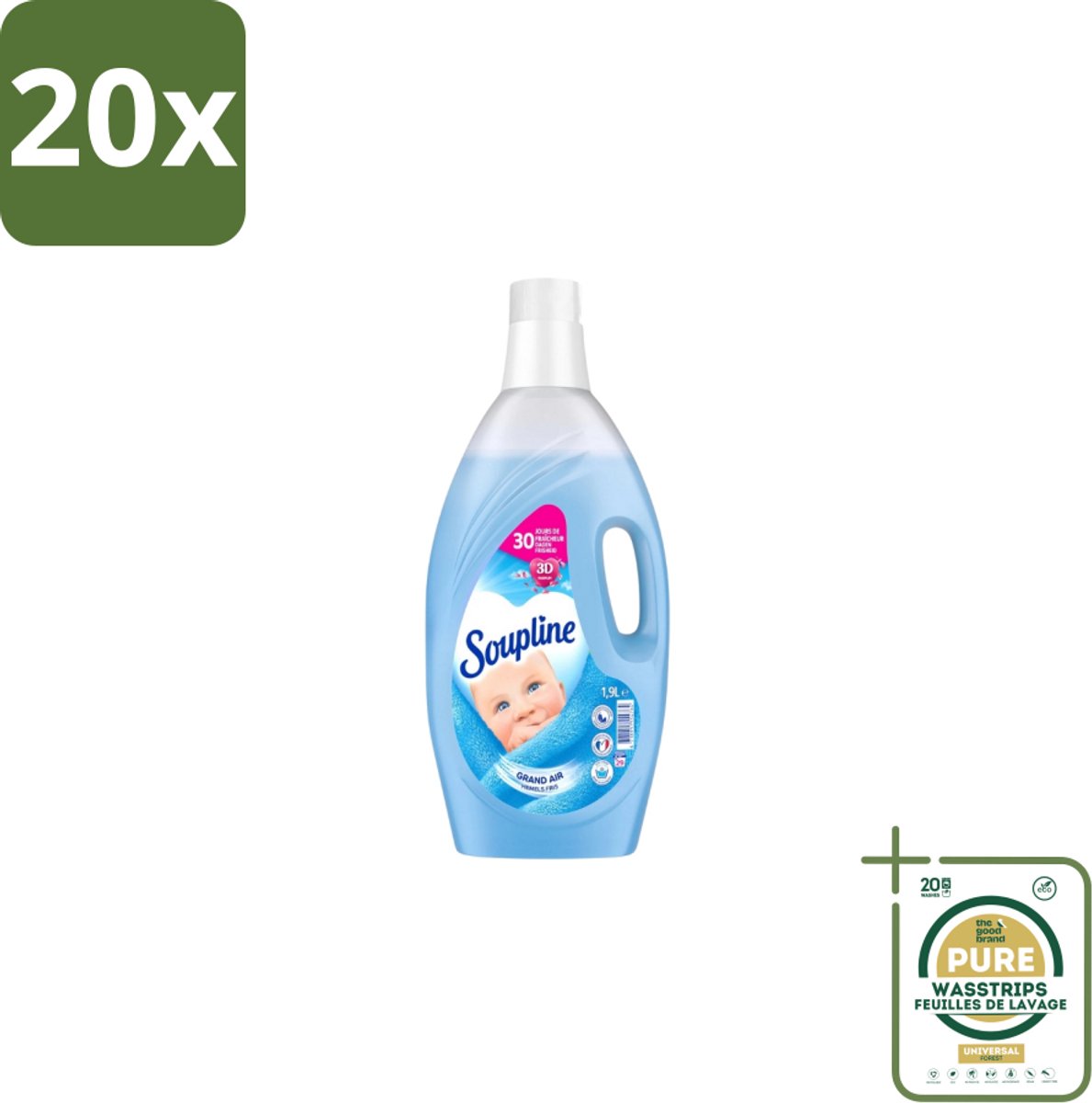 20 x Soupline – Wasverzachter – Hemels Fris – 1,9 L - Grootverpakking - Wasverzachter - Wasgoed Verzachter - Hemels Fris - Wasverzachter Hemels Fris - Wasverzachter Voor Kleding