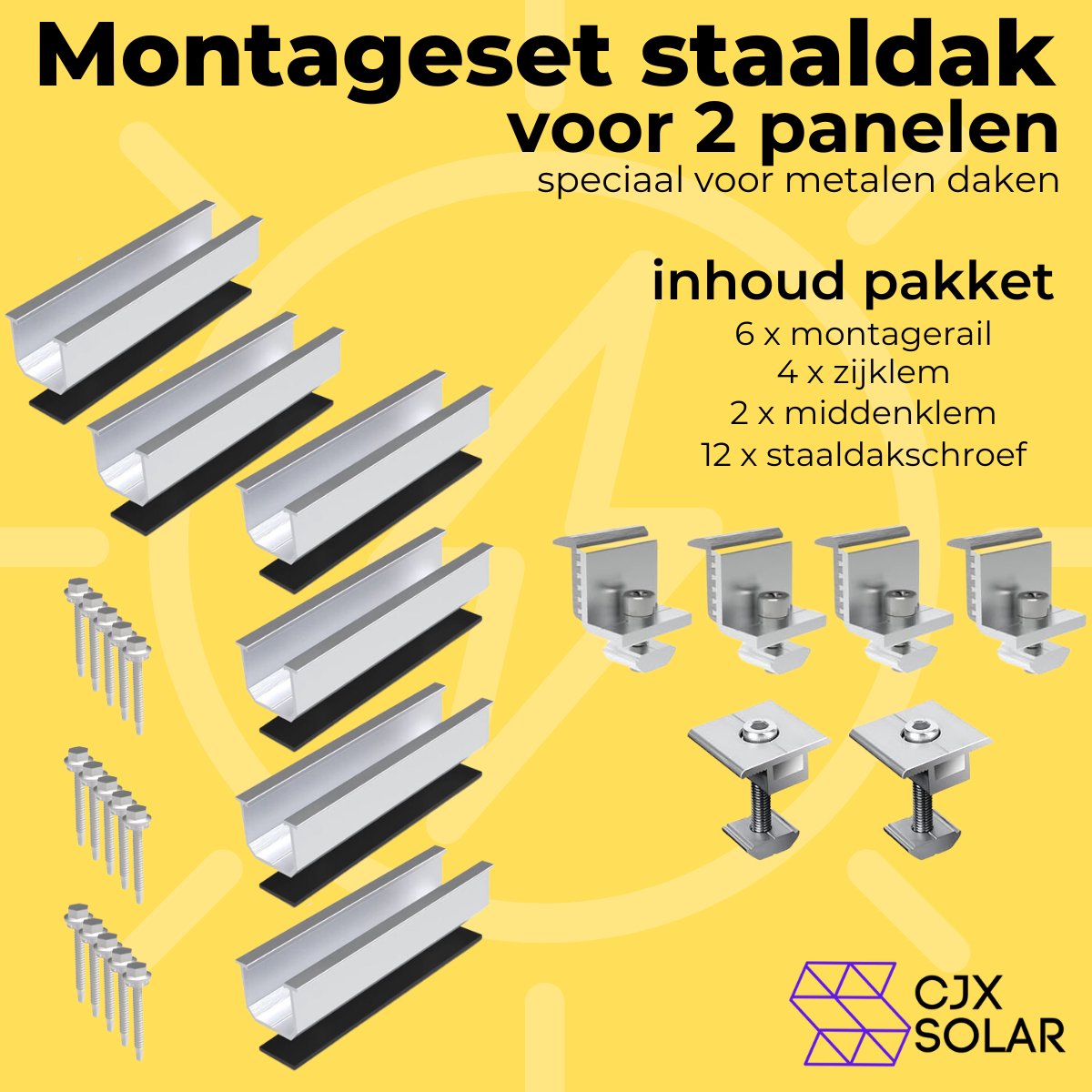 CJX Solar - Staaldak montage set voor zonnepanelen - voor 2 panelen - gemakkelijk - compleet